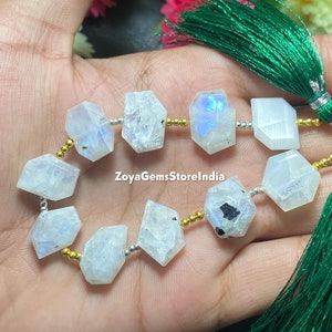 10 piezas de cuentas de piedra lunar arcoíris Tamaño: 12x15 MM Cuentas hechas a mano con forma elegante Cuentas de piedras preciosas facetadas para hacer joyas Cuentas de arco iris blancas