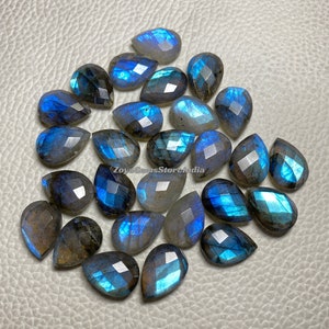 AAA+ Quality ~ Blue Flashy Labradorite Briolette Pear Shape Size - 6x8 To 20x30 Mm. Both Side Faceted Checker Cut Loose Gemstone.