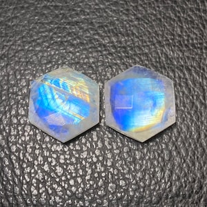 High Quality Rainbow Moonstone Lot Both Side Checker Cut Stone Faceted Gemstone Lot Size - 14 MM Amazing Hexagon Shape For Jewelry - 2 PCS
