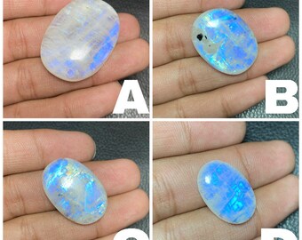 Gorgeous ~~ Blue Fire Rainbow Moonstone Mix Size Oval Shape Cabochons At WHOLESALE Price Moonstone Loose Gemstone For Making All Jewelry.!!