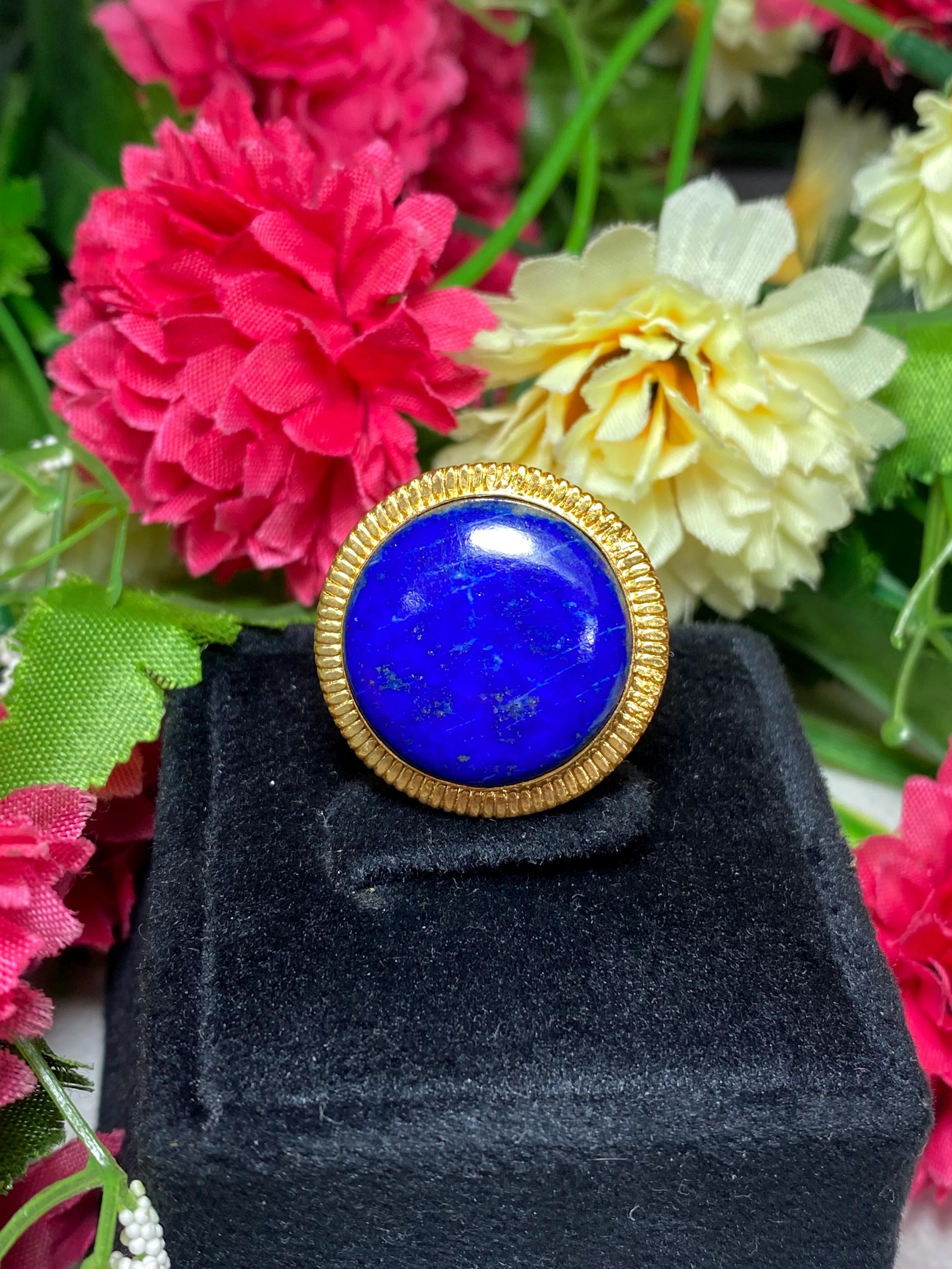 Lapis Lazuli Ring | Gold Brass Ring | Natural Stone Ring | Handmade Ring | Round Lapis Ring | AAA Grade Ring | Lapis Jewelry | Gift Item