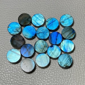 Pierres précieuses en vrac en forme de pièce de monnaie en labradorite de qualité AAA | Disques plats et ronds, Bleu flashy, 6-30 MM
