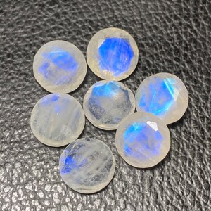 Very Beautiful ~ Blue Flashy Rainbow Moonstone Size - 10 Mm. Both Side Faceted Round Shape Cut Loose Gemstone Lot Use For Jewelry.!! 7 PCS.