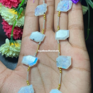 Cuentas de piedra lunar arcoíris Cuentas de arcoíris blancas Tamaño: 12x17 MM Cuentas con formas elegantes Increíbles 8 piezas de cuentas facetadas de piedras preciosas para la fabricación de joyas