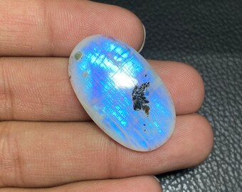 AAA++ Quality ~~ Blue Rainbow Moonstone Cabochon Smooth Oval Shape Gemstone Size - 20x33x5.50 Mm. At Wholesale Price For Making Jewelry.!!