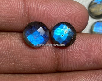 6 To 30 MM - Blue Flashy Labradorite Stone Both Side Checker Cut Briolette Round Shape Faceted Labradorite Use For Jewelry Natural Gemstone