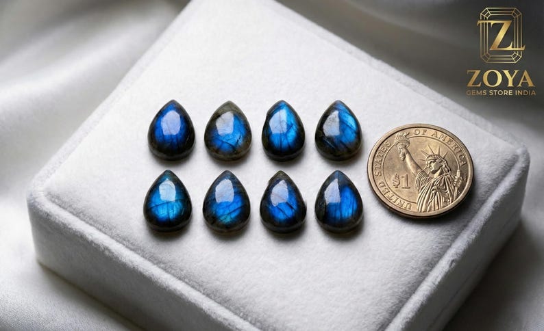 Cabujón de pera de labradorita con destello azul AAA • Piedra preciosa natural para joyería • Piedras sueltas al por mayor imagen 5