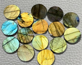 100% Natural Labradorite Both Side Flat Round Shape Cabochon Discs Size - 8 Mm. - 30 Mm. At CHEAP Price Loose Gemstone Discs Use For Her.