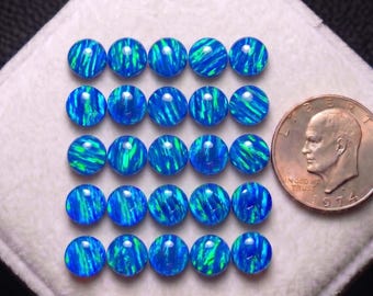 Lab Created Gilson Opal Round Cabochons | Blue Green Fire Gemstones (5mm-15mm)