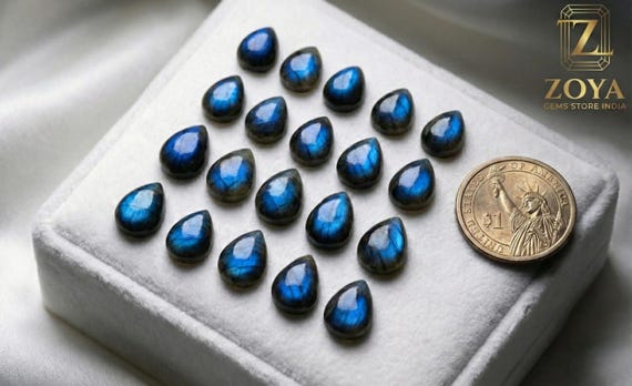 AAA Blue Flash Labradorite Pear Cabochon • Natural Gemstone for Jewelry • Wholesale Bulk Loose Stones