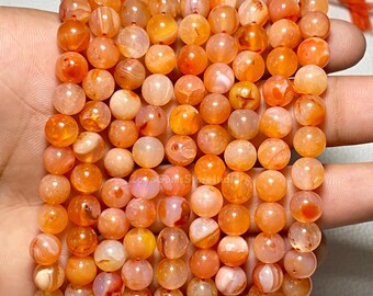 Carnelian Beads | 8MM Genuine Gemstone, Smooth Round Balls, 12 Inch Strand