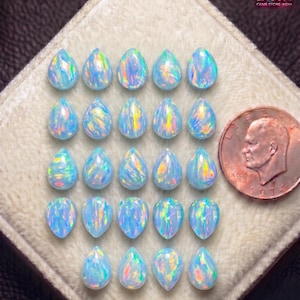 Lab Created Gilson Opal Pear Cabochons | Flat Back Loose Gemstone for Jewelry Making