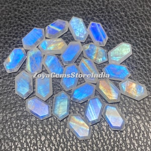 100% Natural Blue Flashy Rainbow Moonstone Size - 6x11 To 20x25 MM Both Side Faceted Step Cut Fancy Shape Jewelry Making Loose Gemstone