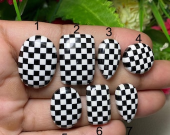 Opal & Onyx Doublet Cabochon, Handmade Checkered Gemstone