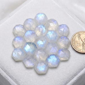 Rose Cut Rainbow Moonstone Hexagon – Faceted Gemstone (5-25MM)