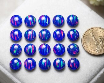 Lab Created Blue Fire Opal Round Cabochon for Jewelry Making (5mm-15mm)