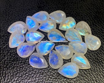 Premium Rainbow Moonstone Cut Stone Both Side Faceted Pear Shape Loose Stone Natural Blue Flashy Gemstone For Jewelry - 6x8  To 15x20 MM