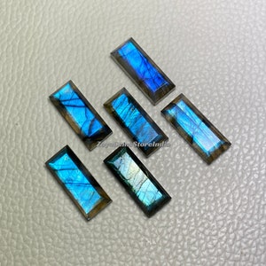 A One Quality ~ Blue Flashy Labradorite One Side Step Cut Rectangle Shape Gemstone Size - 7x21 To 10x30 Mm. At Low Price Use For Jewelry.!!