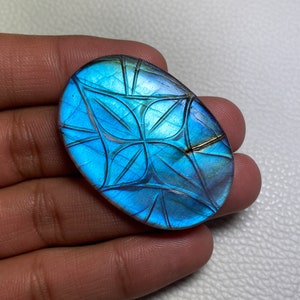 Rare Quality ~~ Unique Carving Labradorite Cabochon Size - 32x46x5.50 Mm. Blue Fire Labradorite Oval Shape Gemstone For Making Jewelry.!!