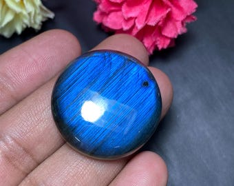 Labradorite Gemstone Cabochon Round Shape High Flash & Fire, Natural Stone for Jewelry,  30.5x8 mm"