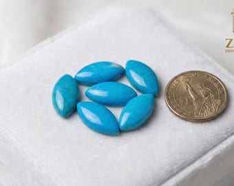 Cabochões de turquesa - Formato marquise azul vibrante, acabamento polido liso (8x16 a 10x30 mm)