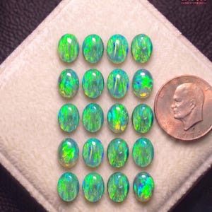 Lab Created Gilson Opal Oval Cabochon | Green Blue Fire Opal Loose Stone Jewelry Making