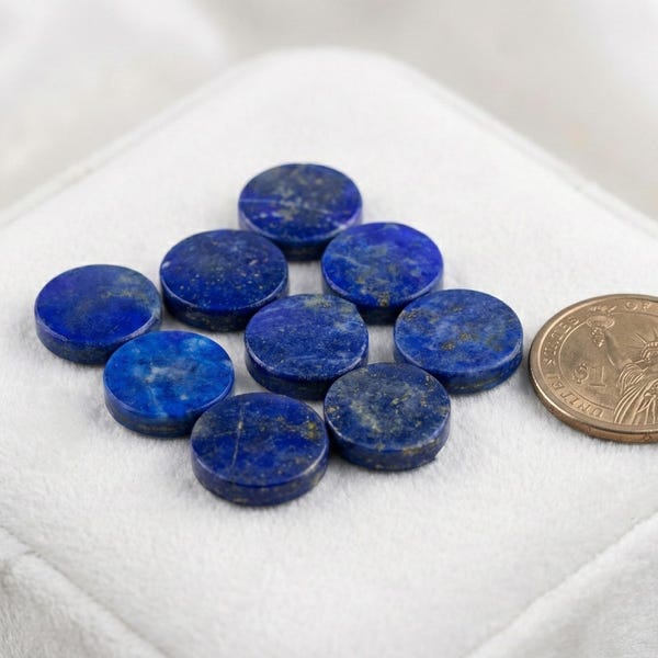 Cabujones de lapislázuli en forma de moneda - Discos planos de piedra preciosa azul real (5-30 mm)