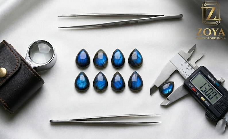 Cabujón de pera de labradorita con destello azul AAA • Piedra preciosa natural para joyería • Piedras sueltas al por mayor imagen 8