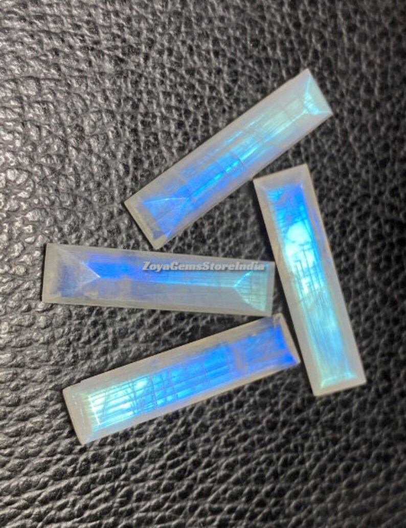 Rainbow Moonstone Faceted Rectangles – Blue Flash Gemstones, 6x25mm (4 ...