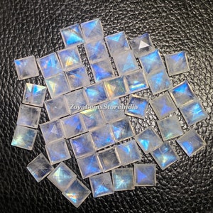 Gorgeous Blue Flashy Rainbow Moonstone Loose Gemstone Both Side Faceted Square Shape Cut Stone For Making Jewelry Size - 6 To 20 MM