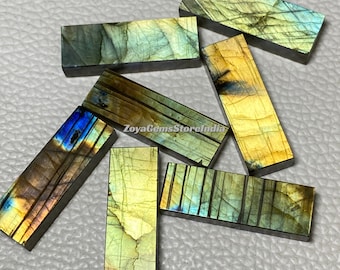Multi Fire Labradorite Both Side Flat Cabochon Discs Size - 8x20 To 10x30 MM Handmade Rectangle Shape Natural Gemstone Discs For Jewelry
