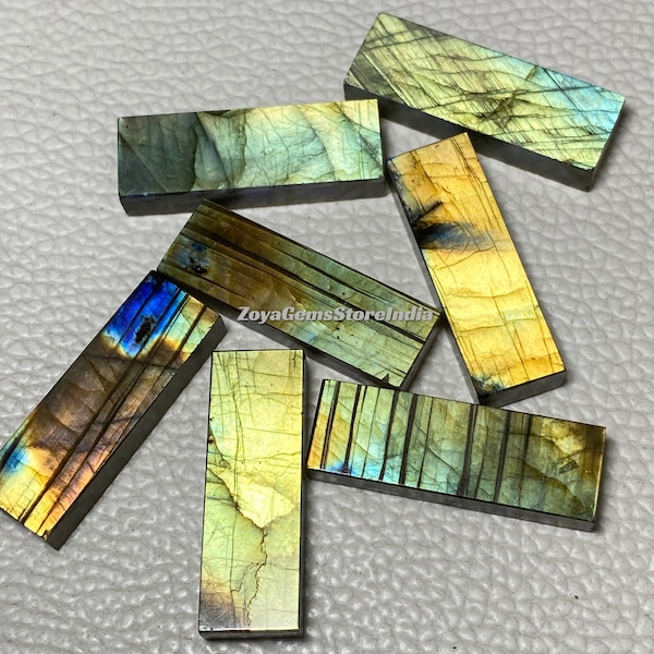 Multi Fire Labradorite Both Side Flat Cabochon Discs Size - 8x20 To 10x30 MM. Hand Made Rectangle Shape Loose Gemstone Discs For Jewelry.