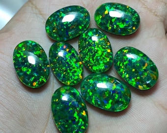 Lab Created Fire Opal Doublet Cabochon, Flat Back Crystal Gemstone