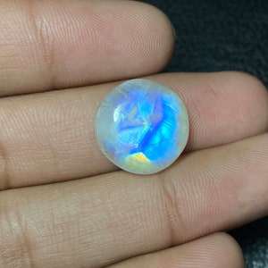 Blue Flashy Rainbow Moonstone Hand Made Round Shape Cabochon Size - 16.50x6.50 Mm. 14.70 CTS. At Wholesale Price Loose Gemstone Use For Her.