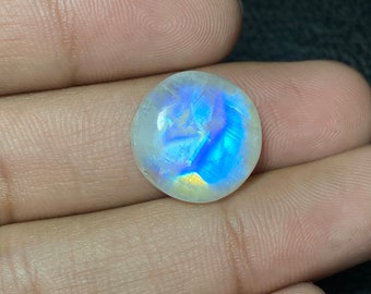 Blue Flashy Rainbow Moonstone Hand Made Round Shape Cabochon Size - 16.50x6.50 Mm. 14.70 CTS. At Wholesale Price Loose Gemstone Use For Her.