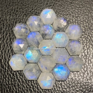 Whimsical White Rainbow Moonstone Hexagon - Sparkling Rose Cut Faceted Gemstone for Jewelry Making, Versatile Size Range (8-20MM)&quot;