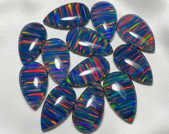 Lab Opal Doublet Cabochon, Flat Back Crystal Gemstone, Pear (8x10 To 12x30 MM)