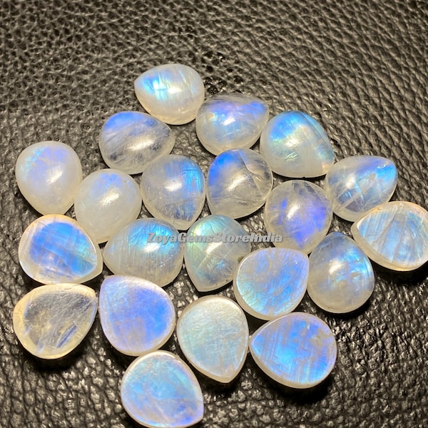 AAA Rainbow Moonstone Cabochon Hand Made Loose Gemstone Size - 6x8 To 20x30 Mm. 100% Natural Blue Moonstone Pear Shape For Making Jewelry.!!