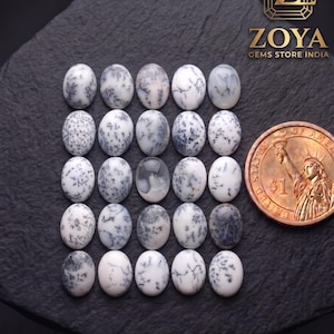 Natural Dendrite Opal Cabochons: Oval Flat Back Gemstones (5x7 to 20x30mm)