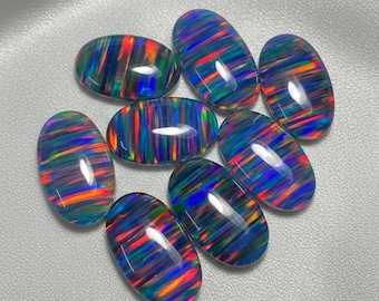 Lab Opal Doublet Cabochon, Oval Flat Back Gemstone for Jewelry