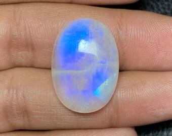 Classic ~~ Blue Flashy Rainbow Moonstone Oval Shape Cabochon Size - 18x25x7.50 Mm. Both Side Polish Loose Gemstone For Making All Jewelry.!!