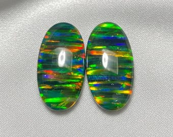 Lab Created Opal Doublet Cabochon, Flat Back Crystal Fire Stone