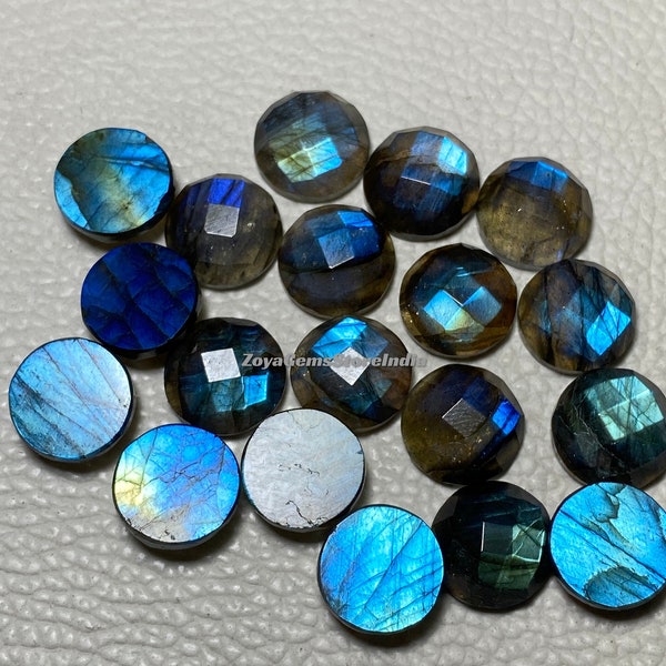 Amazing Labradorite Blue Flashy Stone One Side Checker Cut Round Shape Loose Gemstone At LOW Price Labradorite For Jewelry Size - 8 To 30 MM