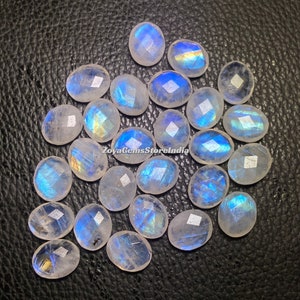 Faceted Both Side Checker Cut Stone Size - 6x8 To 15x20 MM Blue Flashy Rainbow Moonstone Briolette Oval Shape Loose Gemstone For Jewelry