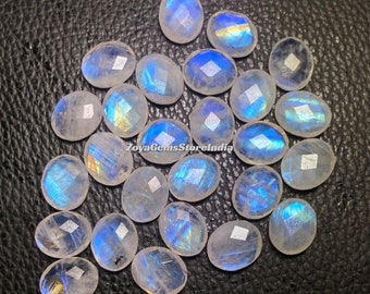 Mesmerizing Blue Flash: Rainbow Moonstone Briolette Oval Shape - Checker Cut - Multiple Sizes - Genuine Gemstone for Jewelry Making&quot;