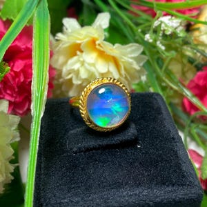 Aurora Opal Ring | Opal Doublets Ring | Gold Plated Ring | Adjustable Ring | Women&#39;s Ring | Gemstone Ring | Crystal Gifts | Opal Jewelry