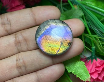 Flashy Spectrolite Labradorite Cabochon | Round Polished Gemstone, 29x8 mm