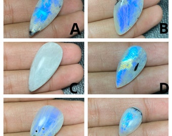 Mind Blowing ~ Blue Flashy Rainbow Moonstone Cabochons At Very REASONABLE Price Free Size Pear Shape Loose Gemstone For Making Jewelry.!!