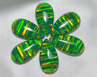 Lab Created Opal Doublet Cabochon, Pear Flat Back Gemstone
