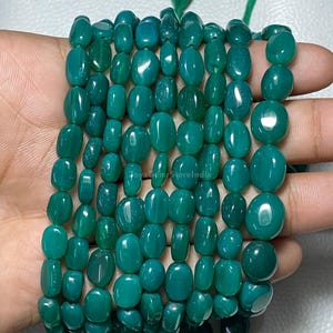 Top Quality Green Onyx Briolette Oval Beads | 7x10, 8x10 MM Approx | Plain Green Onyx Wholesale Beads For Jewelry Making 12 Inches Strand